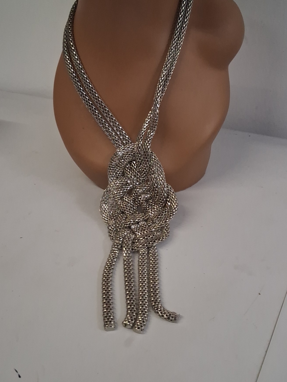 Womens Vintage Silver Mesh Knot Pendant Necklace